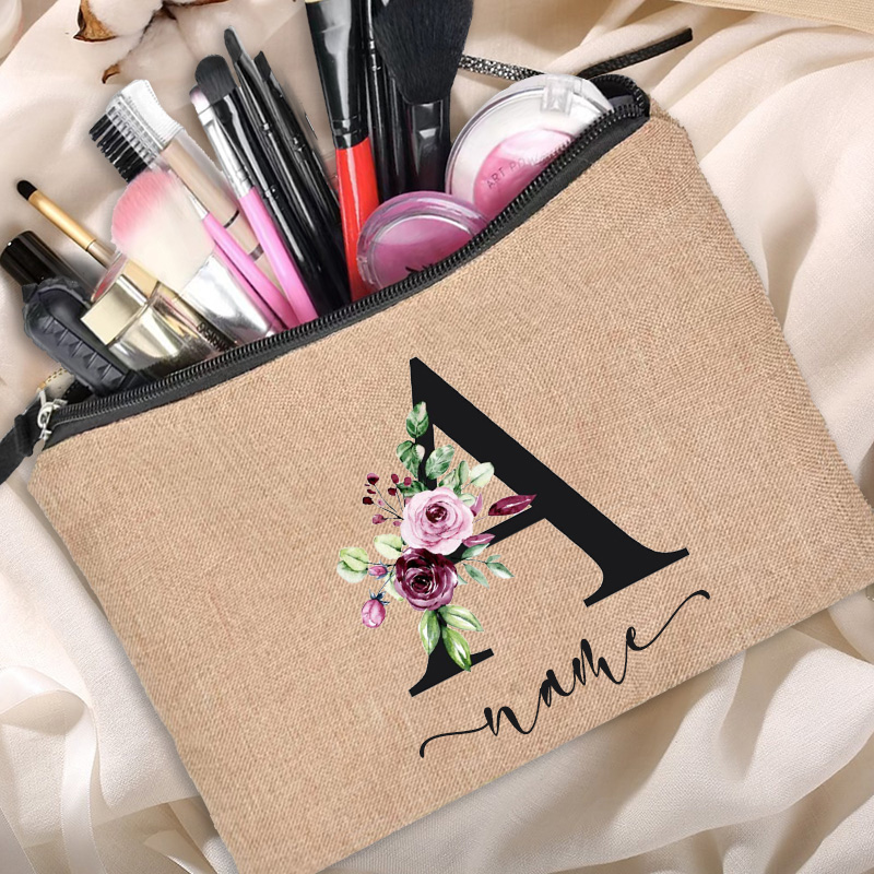 Beauty Makeup Names - กระเป๋าเครื่องสำอางผ้าลินินสำหรับปาร์ตี้สละโสดกระเป๋าคลัทช์สำหรับเพื่อนเจ้าสาว tas kosmetik ออกแบบชื่อได้ตามต้องการ