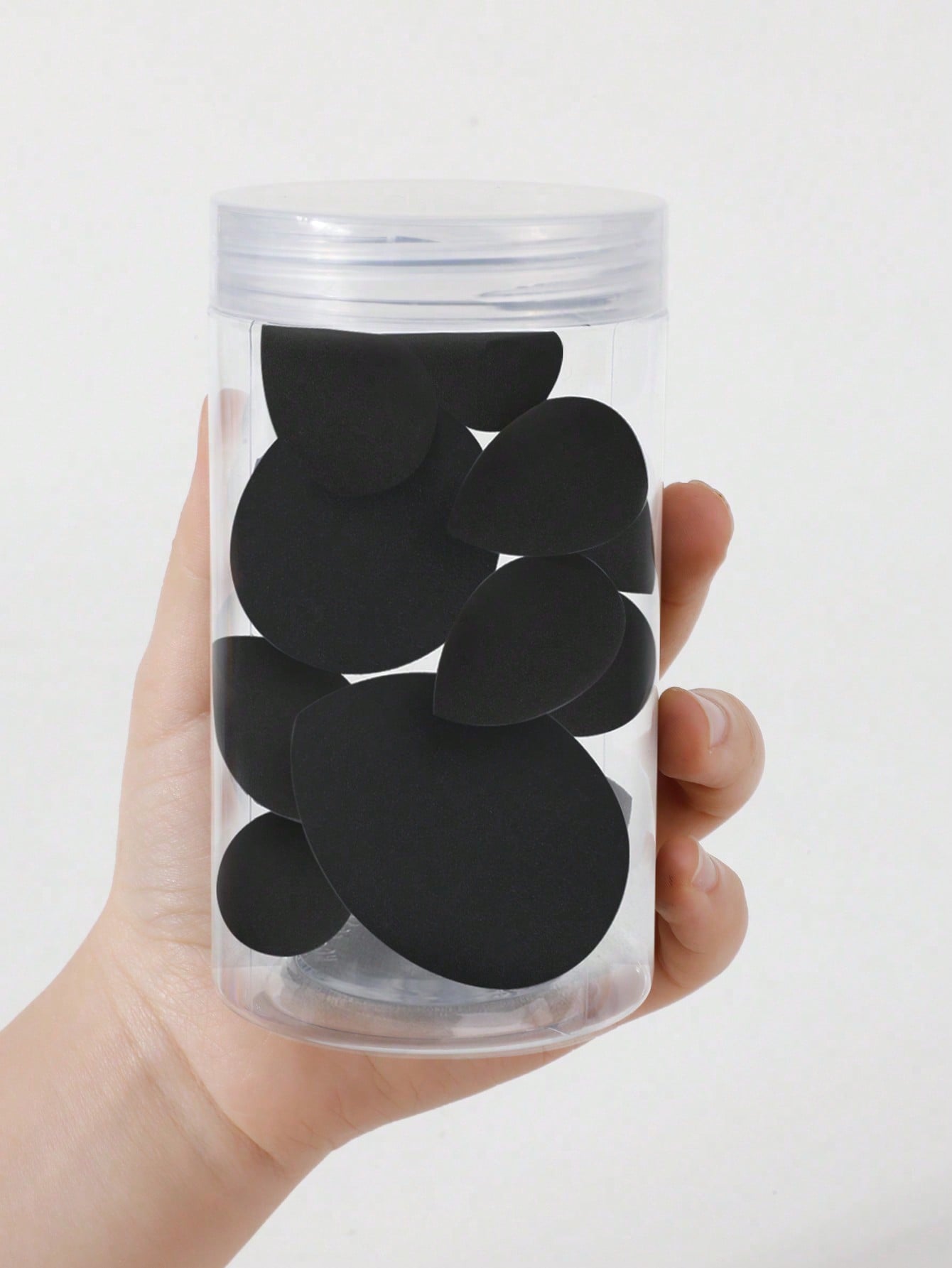 Beauty Blender In Makeup - ชุดฟองน้ำแต่งหน้าทรงหยดน้ำขนาดเล็ก หลายขนาด สีดำ สำหรับเกลี่ยรองพื้นและเครื่องสำอาง พร้อมขวดเก็บ