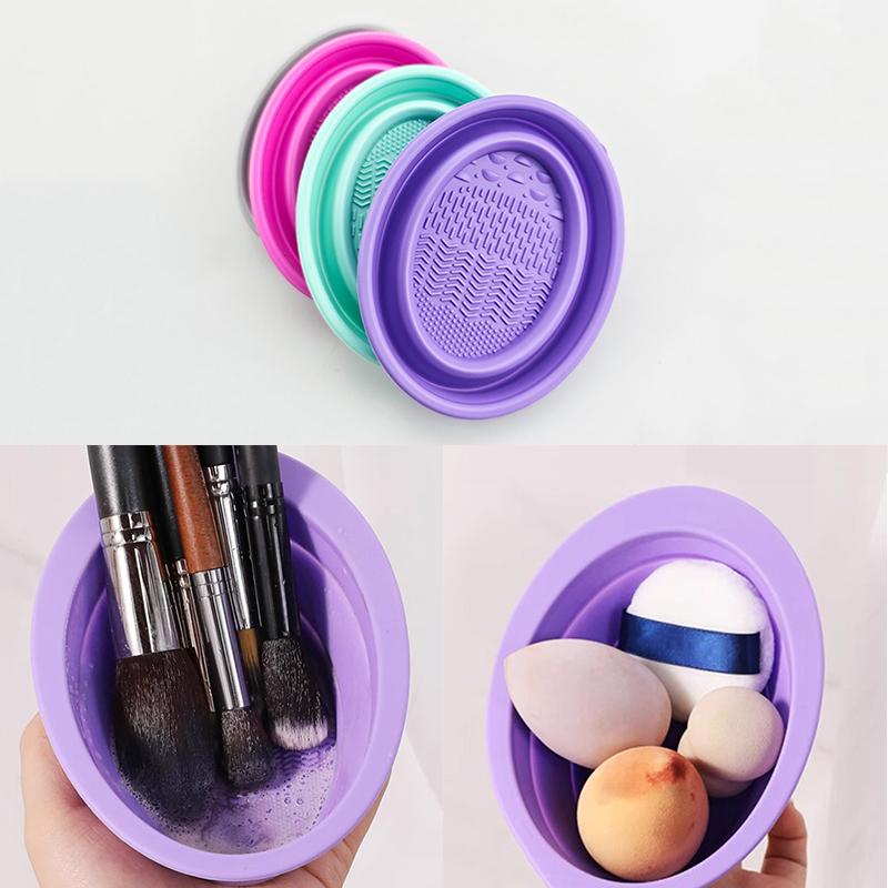 Beauty Makeup Sponge - ซิลิโคนแปรงแต่งหน้าแปรงแต่งหน้าพับแป้งพัฟทําความสะอาดชามแปรงอายแชโดว์ล้างทําความสะอาดเครื่องมือความงาม Scrubber กล่อง