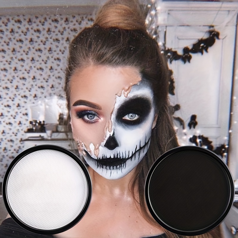 Beauty Makeup Pictures - การละลายน้ํา 30G Monochromatic Body Paint สีดําและสีขาวแต่งหน้าสีหน้าปาร์ตี้ฮาโลวีนกันน้ําแต่งหน้า