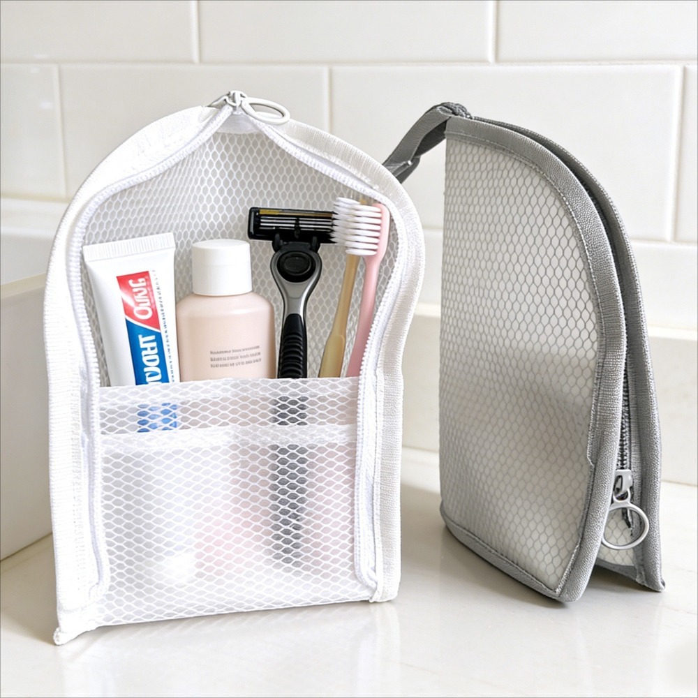 Beauty Makeup Vanity - กระเป๋าใส่เครื่องสำอางแบบตาข่าย ระบายอากาศ แห้งเร็ว ตั้งได้ ที่ใส่แปรงสีฟัน จัดระเบียบเครื่องสำอาง
