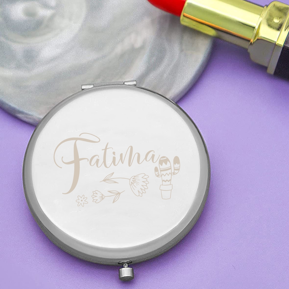 Beauty Makeup Names - 1 ชิ้น กระจกแต่งหน้าลายดอกไม้กระบองเพชร แกะสลักชื่อ พร้อมกล่องสีทอง ของขวัญงานแต่งงาน