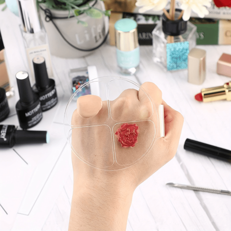 Beauty Makeup Tool - แผ่นผสมสีอะคริลิคทรงกลมสี่ช่อง, อุปกรณ์แต่งหน้ารองพื้นแบบน้ำ, เหมาะสำหรับบุคคลทั่วไปและร้านเสริมสวย