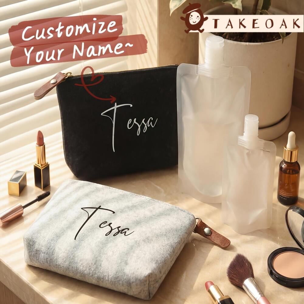 Beauty Makeup Names - กระเป๋าเครื่องสำอางกำมะหยี่แบบมีซิปพร้อมชื่อสั่งทำพิเศษ กระเป๋าใส่เครื่องสำอางสำหรับเดินทาง กระเป๋าเก็บเครื่องสำอางพกพาสำหรับผู้หญิง เหมาะเป็นของขวัญ