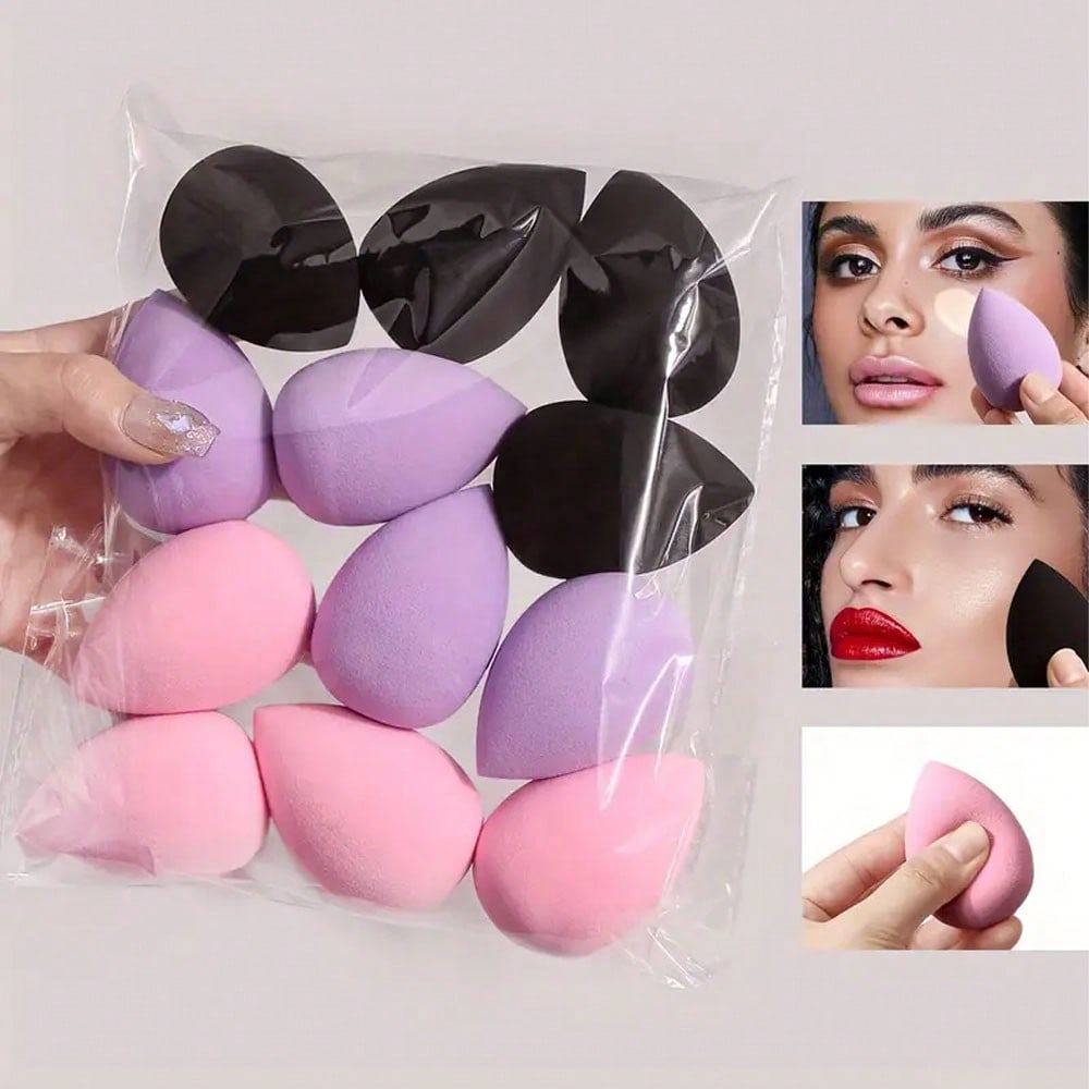 Beauty Blender In Makeup - ชุดฟองน้ำแต่งหน้า 12 ชิ้น หลากสี ใช้ได้ทั้งแบบเปียกและแห้ง ไม่ดูดซับเครื่องสำอาง