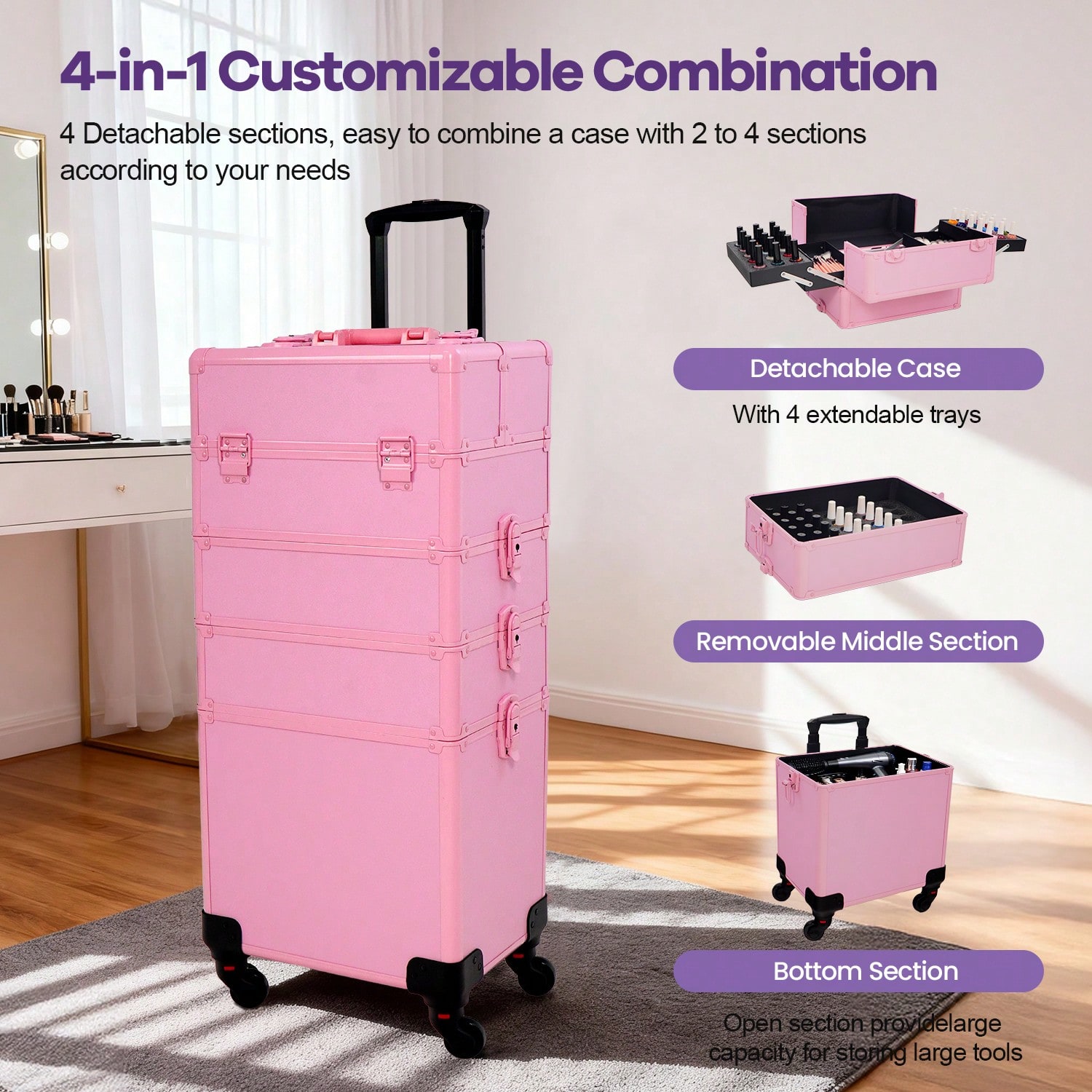 กระเป๋าแต่งหน้าแบบมีล้อ 4 in 1 - Beauty Makeup Vanity บทวิจารณ์และราคา